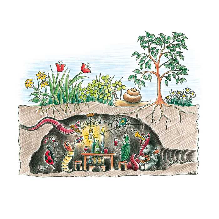 Höhle mit Tieren die feiern