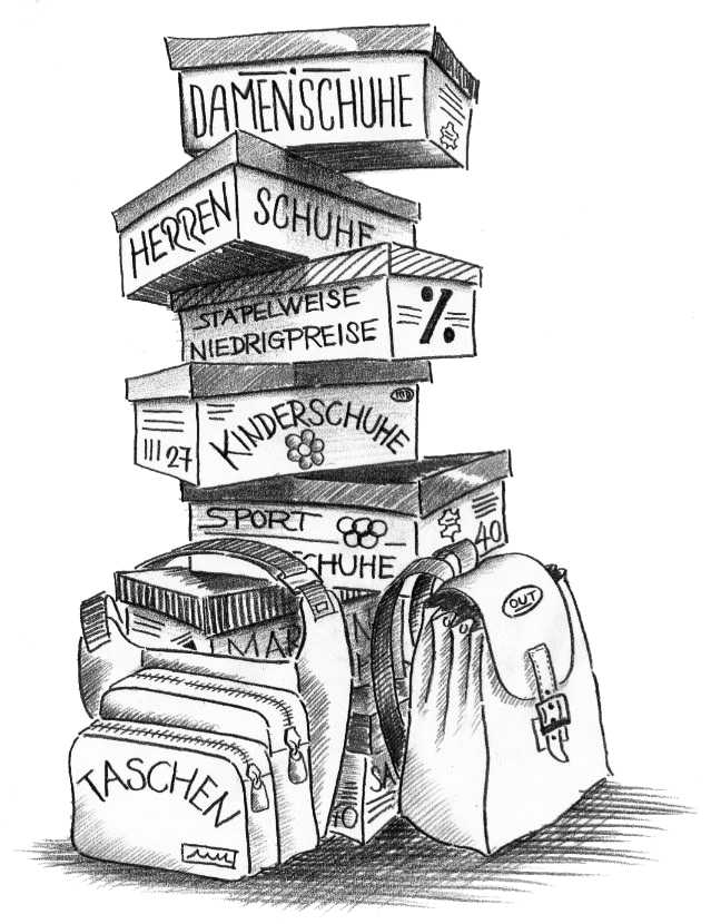 Zeichnung Schuhkartons und Taschen