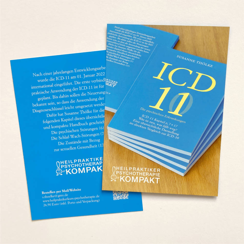 Vorder- und Rückseite des Flyers für das Buch ICD 11