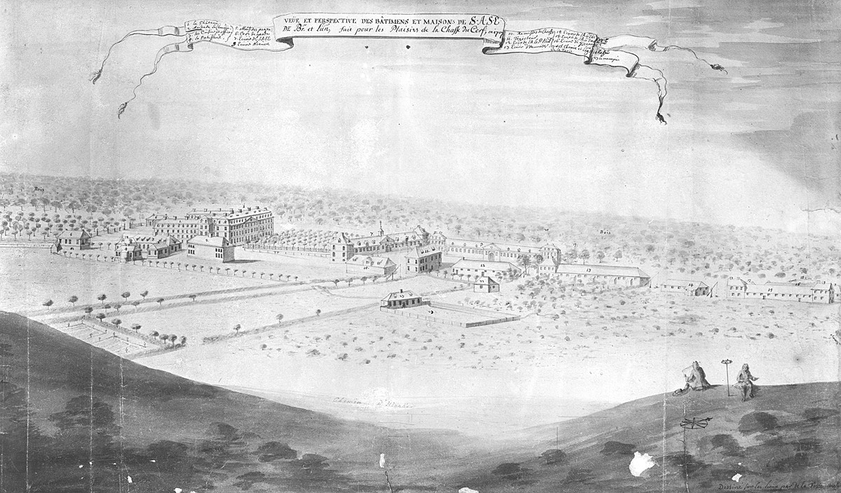 Reproduktion der alten Zeichnung vom Göhrder Jagdschloss mit Nebengebäuden