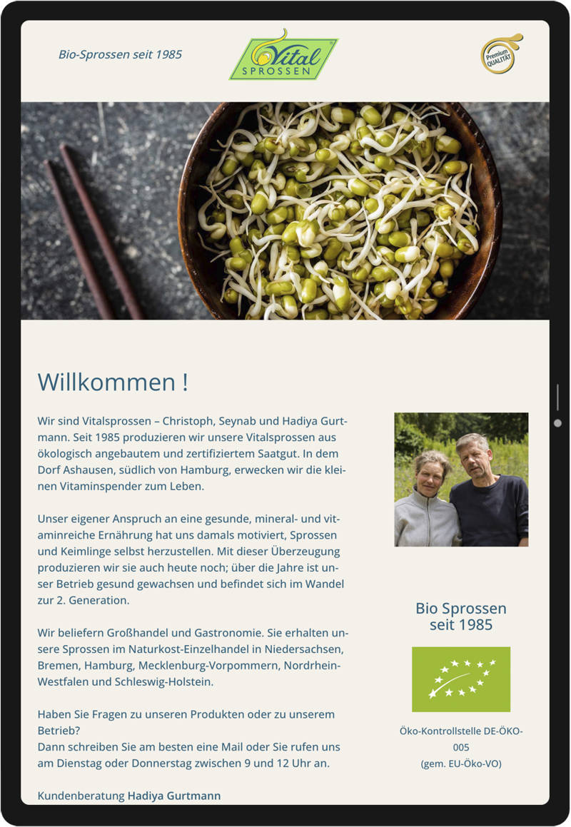 Startseite der Website Vitalsprossen